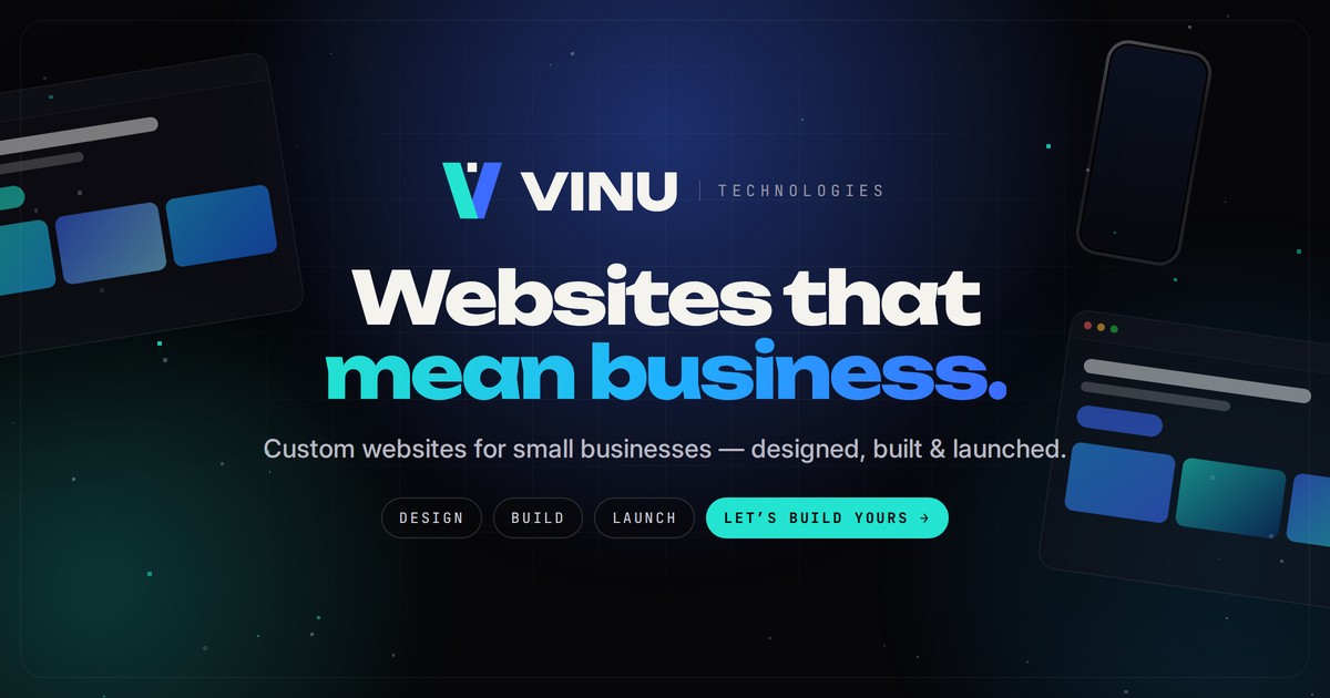 The VINU Technologies website: Websites that mean business. Custom websites for small businesses, designed, built and launched.